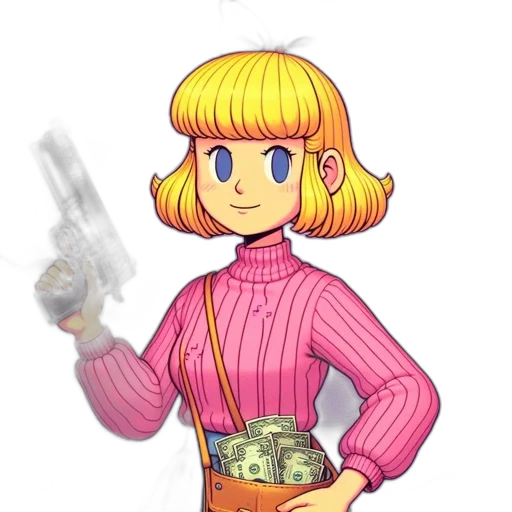 weapon, jacket, staff, pixel art, cartoon, concept art, vaporwave, pastel transparent PNG cut-out