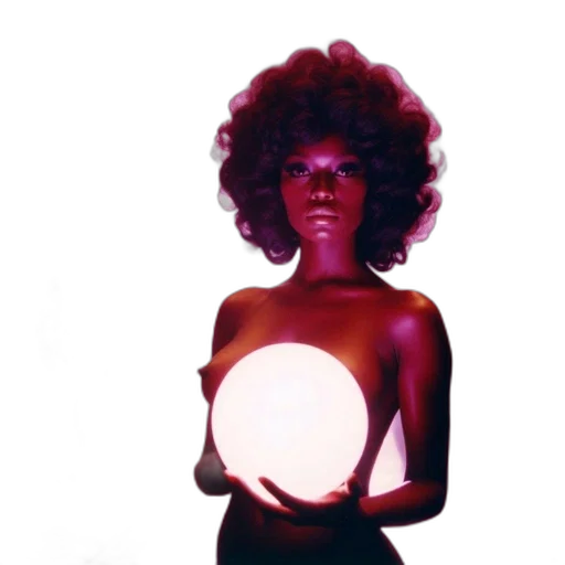 dress, hair, jewelry, concept art, afro-haired, woman, glowing, orb transparent PNG cut-out