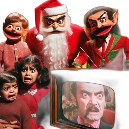 3d render, concept art, santa, claus, figure, surrounded, puppet-like, characters transparent PNG cut-out