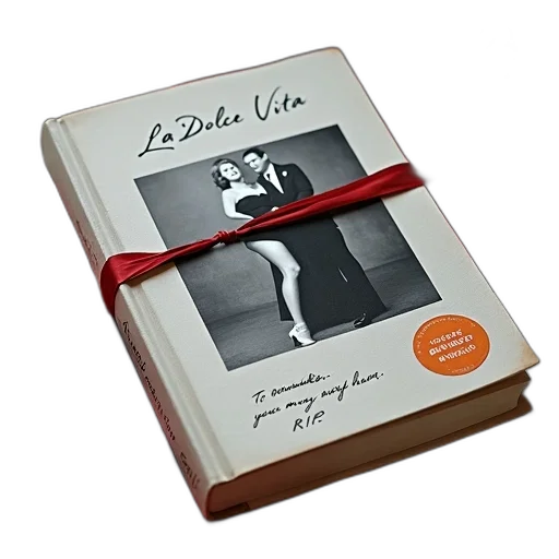 book, titled, dolce, vita, lying, surface, red, ribbon transparent PNG cut-out