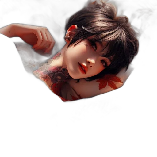 face, mask, dragon, flower, photorealistic, fantasy art, oil painting, anime transparent PNG cut-out