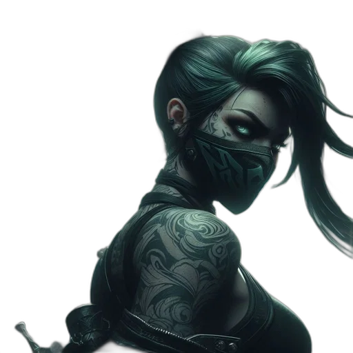 mask, face, weapon, cyberpunk, concept art, fantasy art, comic book art, green transparent PNG cut-out