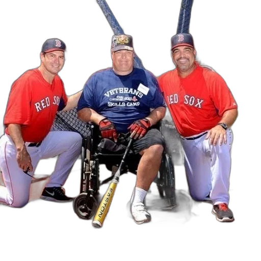 staff, weapon, three, men, pose, picture, red, sox transparent PNG cut-out