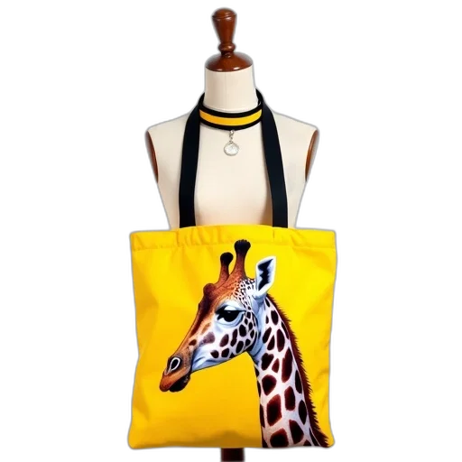 animal, photorealistic, yellow, canvas, tote, bag, colorful, giraffe transparent PNG cut-out