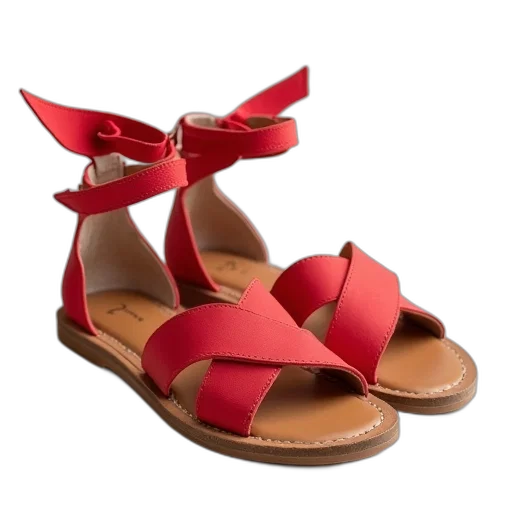 shoes, 3d render, photorealistic, red, flat, sandals, womens, ladies transparent PNG cut-out