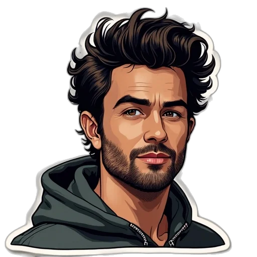 jacket, face, cartoon, pixel art, photorealistic, comic book art, person, sticker transparent PNG cut-out