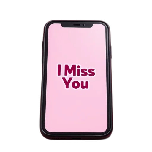 close-up, smartphone, screen, displaying, text, miss, pink, background transparent PNG cut-out