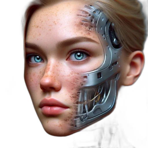 robot, face, mask, cyberpunk, concept art, photorealistic, 3d render, outer space transparent PNG cut-out
