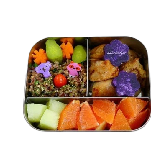 food, colorful, bento, box, filled, fruits, vegetables, including transparent PNG cut-out