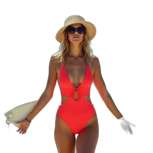 hat, dress, 3d render, beach, neon, woman, wearing, surf transparent PNG cut-out
