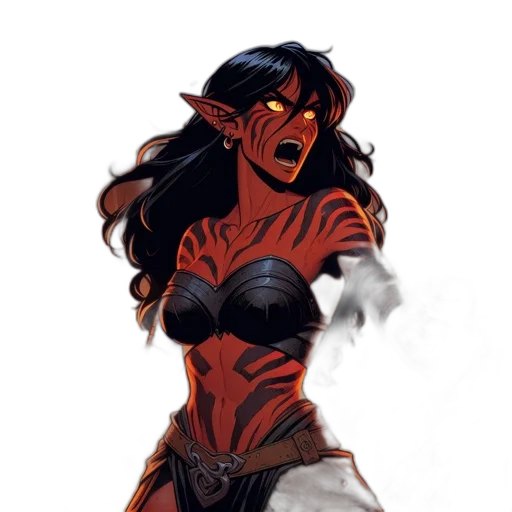 concept art, comic book art, fantasy art, pixel art, dark, red, red-skinned, female transparent PNG cut-out