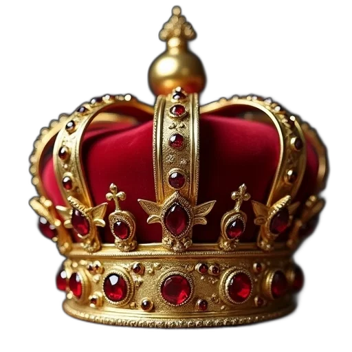 crown, jewelry, hat, staff, photorealistic, 3d render, golden, red transparent PNG cut-out