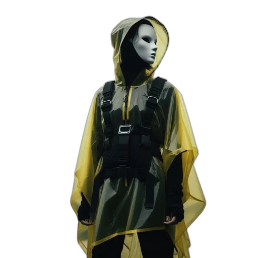 jacket, dress, mask, cyberpunk, concept art, 3d render, photorealistic, dark transparent PNG cut-out