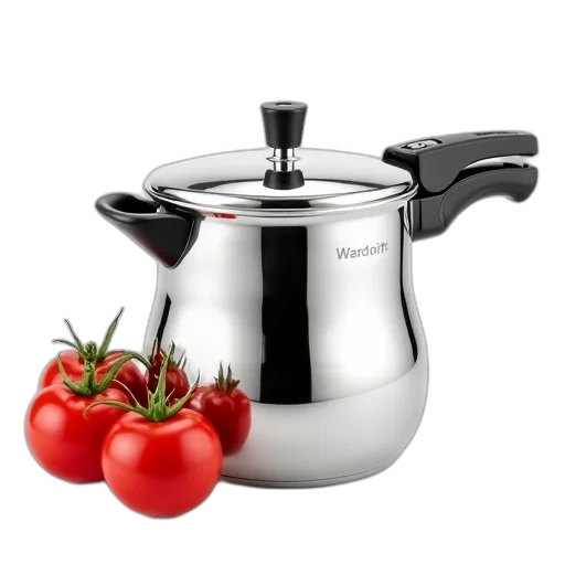 food, photorealistic, 3d render, shiny, stainless, steel, pressure, cooker transparent PNG cut-out