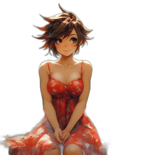 dress, flower, face, concept art, anime, watercolor, fantasy art, red transparent PNG cut-out