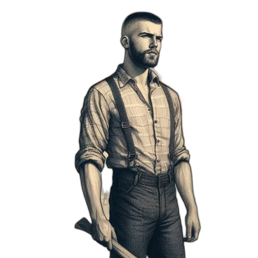 staff, jacket, weapon, face, concept art, fantasy art, photorealistic, comic book art transparent PNG cut-out