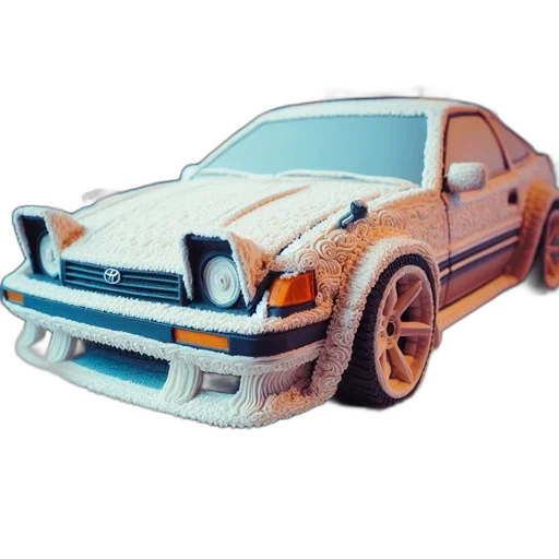 car, 3d render, photorealistic, concept art, vaporwave, cake, cleverly, resembling transparent PNG cut-out