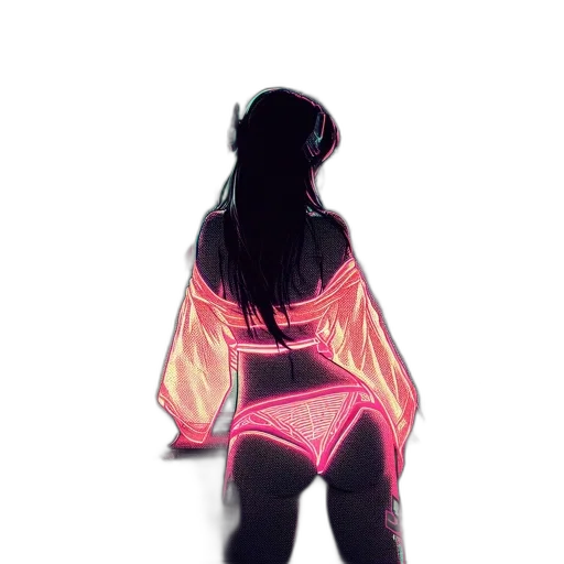 jacket, dress, creature, robot, watercolor, concept art, cyberpunk, vaporwave transparent PNG cut-out
