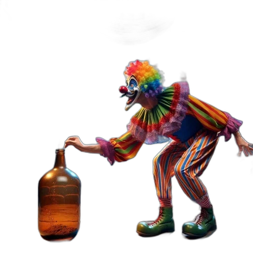 bottle, creature, animal, mask, concept art, 3d render, colorful, clown transparent PNG cut-out