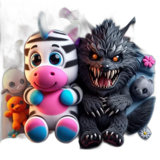 creature, concept art, 3d render, fantasy art, fire, zebra, plush, toy transparent PNG cut-out