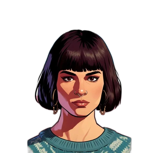 face, dress, jewelry, jacket, pixel art, comic book art, cartoon, concept art transparent PNG cut-out