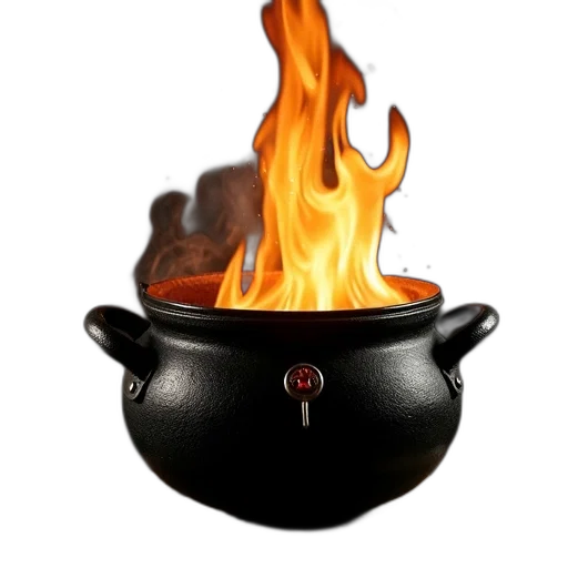 food, staff, 3d render, photorealistic, fire, black, cast, iron transparent PNG cut-out