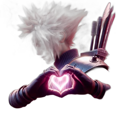 weapon, mask, staff, hair, concept art, fantasy art, vaporwave, 3d render transparent PNG cut-out