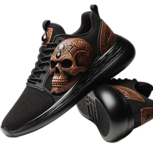shoes, 3d render, photorealistic, pair, sneakers, features, eye-catching, black transparent PNG cut-out