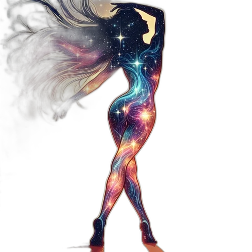 dress, fantasy art, concept art, comic book art, watercolor, outer space, fire, neon lights transparent PNG cut-out