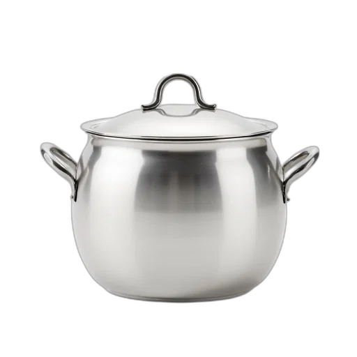 food, 3d render, photorealistic, silver, pot, lid, displayed, against transparent PNG cut-out