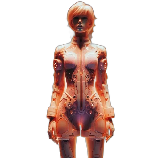 dress, robot, jacket, 3d render, concept art, cyberpunk, fantasy art, futuristic transparent PNG cut-out
