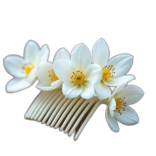 crown, flower, jewelry, hair, photorealistic, 3d render, white, comb transparent PNG cut-out