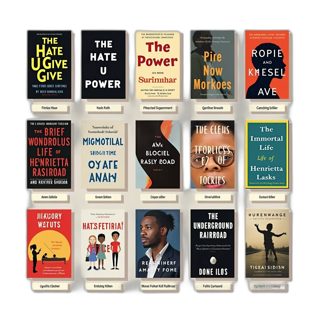 collection, books, their, titles, authors, displayed, vertical, row transparent PNG cut-out