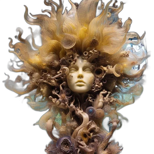 crown, hair, mask, jewelry, fantasy art, photorealistic, 3d render, concept art transparent PNG cut-out