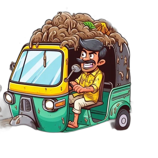 hair, car, cartoon, concept art, comic book art, pixel art, auto-rickshaw, navigates transparent PNG cut-out