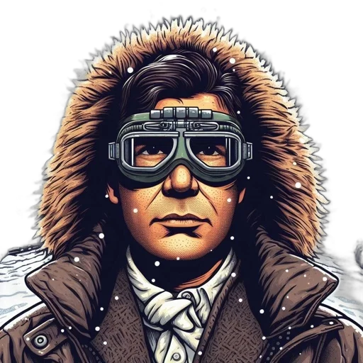 jacket, face, mask, comic book art, concept art, cyberpunk, cartoon, snow transparent PNG cut-out