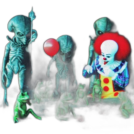 robot, creature, concept art, 3d render, fantasy art, outer space, underwater, clown transparent PNG cut-out