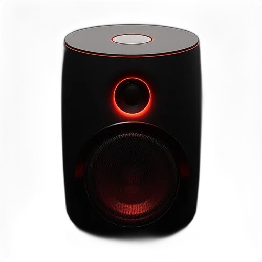 robot, 3d render, sleek, black, speaker, glowing, red, light transparent PNG cut-out