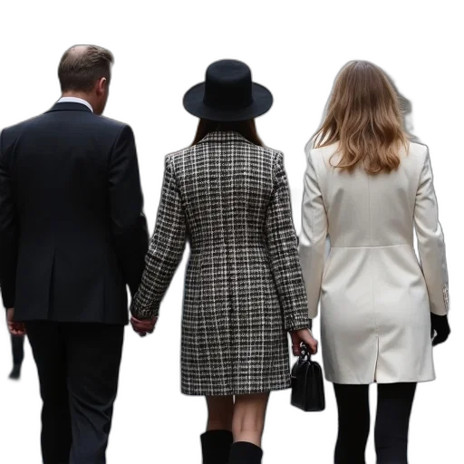 jacket, hat, dress, woman, houndstooth, patterned, coat, walking transparent PNG cut-out