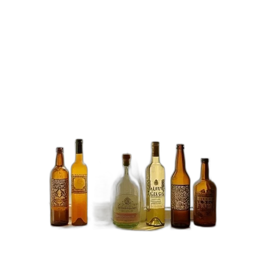 bottle, earth tones, collection, variously, shaped, glass, bottles, intricate transparent PNG cut-out