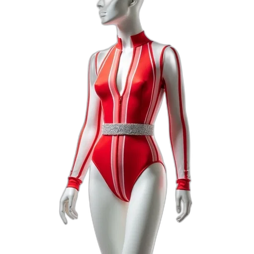 dress, jacket, 3d render, concept art, mannequin, dressed, red, white transparent PNG cut-out