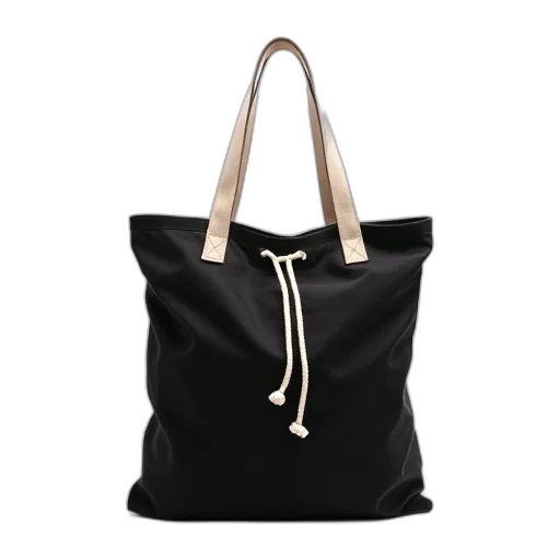 3d render, monochrome, black, canvas, tote, bag, white, drawstring transparent PNG cut-out