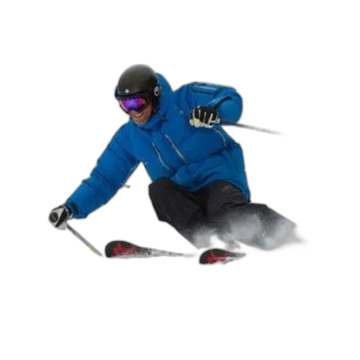 staff, photorealistic, 3d render, skier, blue, jacket, black, pants transparent PNG cut-out
