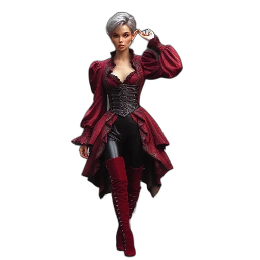 jacket, concept art, 3d render, red, dark, woman, dressed, victorian transparent PNG cut-out