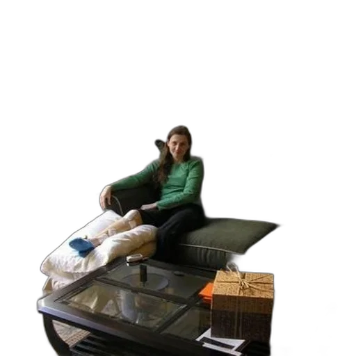 furniture, jacket, shoes, car, 3d render, photorealistic, woman, sits transparent PNG cut-out