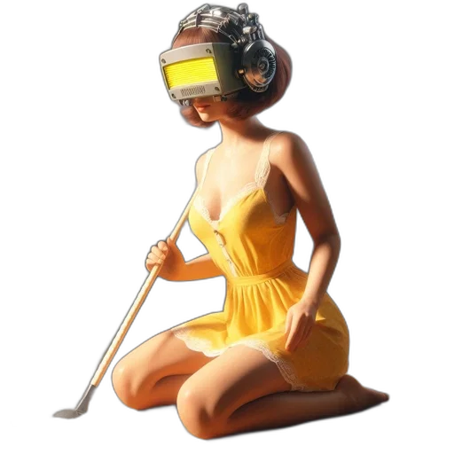 staff, mask, dress, robot, concept art, 3d render, photorealistic, cyberpunk transparent PNG cut-out
