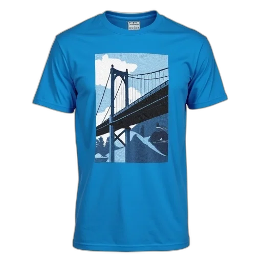 blue, t-shirt, stylized, graphic, design, front, displayed, against transparent PNG cut-out