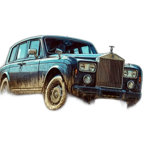 car, photorealistic, 3d render, concept art, pixel art, vintage, blue, rolls-royce transparent PNG cut-out