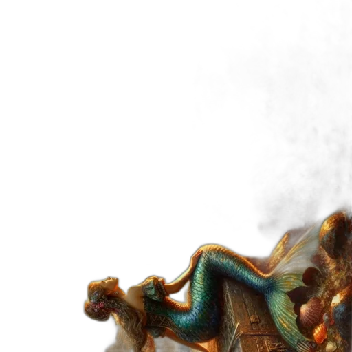 creature, hair, dragon, staff, concept art, 3d render, photorealistic, fantasy art transparent PNG cut-out