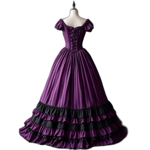 dress, photorealistic, full-length, image, purple, black, striped, victorian transparent PNG cut-out
